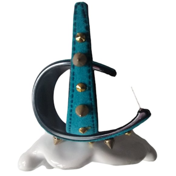 Faux Suede Turquoise Blue Stud spiked Hoop Earrings - Picture 1 of 12